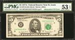 Fr. 1975-H. 1977 $5 Federal Reserve Note. St. Louis. PMG About Uncirculated 53 EPQ. Mismatched Seria