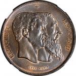 BELGIUM. Copper Medallic 5 Francs, 1880. Leopold II. NGC MS-65 Brown.