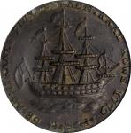 1778-1779 (ca. 1780) Rhode Island Ship Medal. Betts-563, W-1740. Wreath Below Ship. Brass. AU-53 BN 
