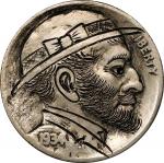 1934 Bearded Man with Bowler Hat Hobo Nickel. Host coin Fine.