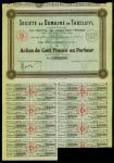 1927年法属安南一百法郎股票证书，编号5459，附带有息票，EF