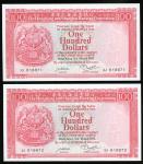 Hong Kong and Shanghai Banking Corporation, consecutive $100 (2), 31.3.1982, serial nuber XJ 618871/