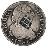 CUBA, Trinidad/Santiago/Principe, 2 reales, lattice countermark (1841) on a Madrid, Spain, bust 2 re
