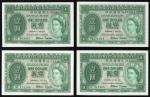 Government of Hong Kong, a group of 4x $1, 1.7.1952, 1.6.1956 (2), and 1.7.1958, serial numbers A/6 