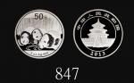 2013年中华人民共和国熊猫精铸银币50元，含纯银5盎司，直径70mm，PR70精品2013 PRC Panda Proof Silver 50 Yuan, 5oz Ag, dia 70mm. PCG