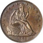 1861 Pattern Liberty Seated Half Dollar. Judd-280, Pollock-331. Rarity-7-. Copper. Reeded Edge. Proo