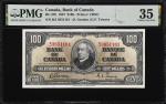 1937年加拿大银行100元。CANADA. Bank of Canada. 100, 1937. BC-27b. PMG Choice Very Fine 35.