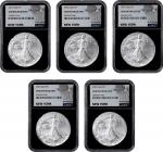 Lot of (5) 2022 Silver Eagles. 50 States Eagles Label - New York. Gem Uncirculated (NGC). Retro Blac