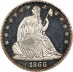 1866 Liberty Seated Half Dollar. Motto. Proof-66+ Deep Cameo (PCGS). CAC. CMQ.