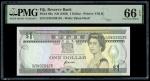 Fiji, $1, 1993 (P-89a) S/no. D/26 020125, PMG 66EPQ1993年斐济1元