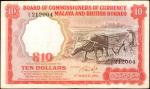 1961年马来亚及英属婆罗洲货币发行局拾圆。Very Fine.