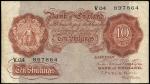 Bank of England, C.P. Mahon, 10 shillings, ND (1928), serial number V04 897864, red-brown Britannia 