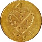 1794年孟买东印度公司2 Pice 镀金铜币。INDIA. Bombay Presidency. East India Company. Gilt Copper 2 Pice, 1794. PCGS