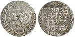 Tripura, Vijaya Manikya (1532-64), Tanka, 10.68g, Sk.1479, citing Queen Lakshmi, lion to right, stan