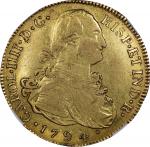 GUATEMALA. 8 Escudos, 1794-NG M. Nueva Guatemala Mint. Charles IV. NGC EF-40.
