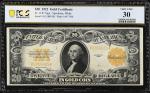 Fr. 1187. 1922 $20  Gold Certificate. PCGS Banknote Very Fine 30.