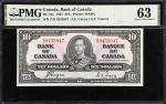 CANADA. Bank of Canada. 10 Dollars, 1937. BC-24c. PMG Choice Uncirculated 63.