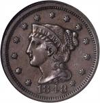 1848 Braided Hair Cent. N-26. Rarity-5. Grellman State-c. AU-50BN (NGC).