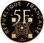 1989年法国5法郎金币。FRANCE. Gold 5 Francs, 1989. Paris Mint. GEM PROOF.