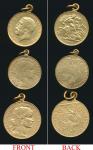 Great Britain & France; Lot of 3 gold coins. Great Britain; Yr.1912, KGV, 1/2 Sov, KM#819; France; Y