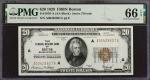 Fr. 1870-A. 1929 $20  Federal Reserve Bank Note. Boston. PMG Gem Uncirculated 66 EPQ.