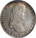 BOLIVIA. 8 Reales, 1817-PTS PJ. Potosi Mint. Ferdinand VII. PCGS MS-61 Gold Shield.