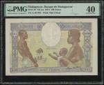 1937年马达加斯加100法郎，无日期，编号A.424 901，PMG 40，有细孔，大型钞票美品