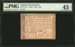VA-178. Virginia. May 1, 1780. $20. PMG Choice Extremely Fine 45 Net. Previously Mounted, Minor Rest