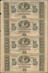 Uncut Sheet of (4). New Orleans, Louisiana. Citizens Bank of Louisiana. 18xx $5-$5-$5-$5. Extremely 
