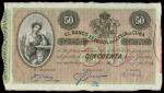 El Banco Espanol de la Isla de Cuba, 50 pesos, 16 May 1896, serial number 586794, black on red and g