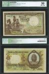 Banque du Congo Belge, 1000 francs, 10 April 1947, serial number C44176, brown, olive and blue, Ware