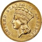 1857-S Three-Dollar Gold Piece. AU-58 (PCGS).