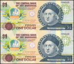 BAHAMAS. Central Bank of the Bahamas. 1 Dollar, 1974 (1992). P-50. Uncut Pair. About Uncirculated.