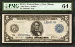 Fr. 868. 1914 $5  Federal Reserve Note. Chicago. PMG Choice Uncirculated 64 EPQ.