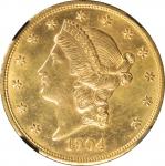 1904 Liberty Head Double Eagle. "Americas Historic Coinage" - Ed Moy Signature Label. MS-64 (NGC). R