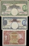 MALAYA. Lot of (3). Board of Commissioners of Currency Malaya. Mixed Denominations, 1941. P-9a, 11 &