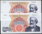 ITALY. Lot of (2). Banca DItalia. 1000 Lire, ND. P-96d. Extremely Fine to About Uncirculated.