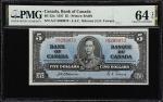 CANADA. Bank of Canada. 5 Dollars, 1937. P-BC-23a. PMG Choice Uncirculated 64 EPQ.