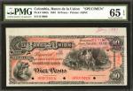 COLOMBIA. Banco de la Unión - Palau, Corrales & Comp’A. 10 Pesos, January 1, 1883. P-S862s. Specimen