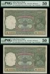 Reserve Bank of India, 100 rupees (2), Calcutta, ND (1943), serial number A/86 018335/018336, purple