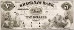Shawanaw, Wisconsin. Shawanaw Bank. June 1, 1857. $5. Uncirculated. Proof.