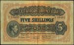 East African Currency Board, 5 shillings, 1 June 1939, serial number Q/3 19493, (Pick 28, TBB217c2),