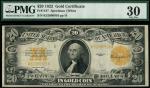 x United States, Gold Certificate, $20, 1922, serial number K52860916, yellow seal, signature Speelm