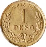 MEXICO. Mint Error -- 5 Centavos Mule -- Gold Peso, 1898-Go R. Guanajuato Mint. PCGS MS-64.