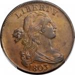 1803 Draped Bust Cent. S-260. Rarity-1. Small Date, Large Fraction. MS-62 BN (PCGS). CAC.