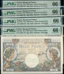 Banque de France, Commerce et Industrie, consecutive 1000 francs (5), 6th July 1944, serial numbers 