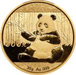 2017年熊猫纪念金币30克 PCGS MS 69 CHINA. Gold 500 Yuan, 2017. Panda Series.