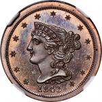 1843 Braided Hair Half Cent. First Restrike. B-2. Rarity-6. Small Berries, Reverse of 1856. Proof-65