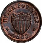 1863 Monitor / UNION FOR EVER. Fuld-240/341 a. Rarity-1. Copper. Plain Edge. MS-65+ RB (PCGS).