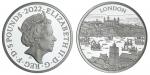 Elizabeth II (1952-2022), Silver Proof Piedfort Five Pounds, City View of London, 2022, crowned bust